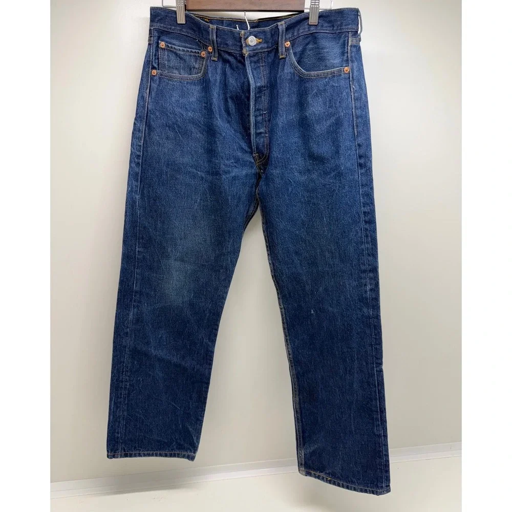 Vintage Levi's 501 Made in USA Button Fly Straight Leg Blue Jeans Men's 35x31